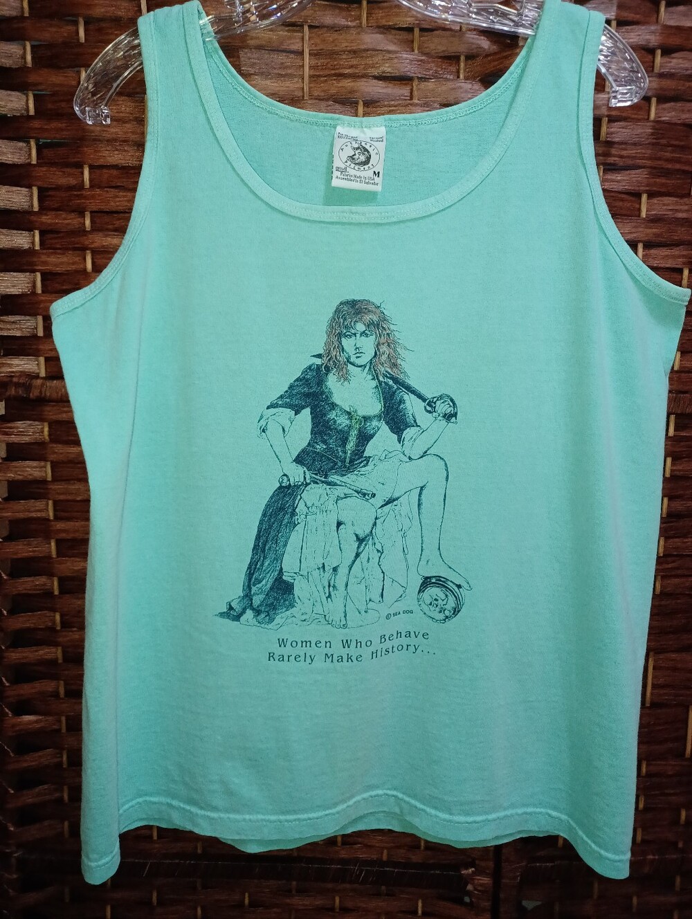 Mint Graphic Tank Top with Vintage Illustration